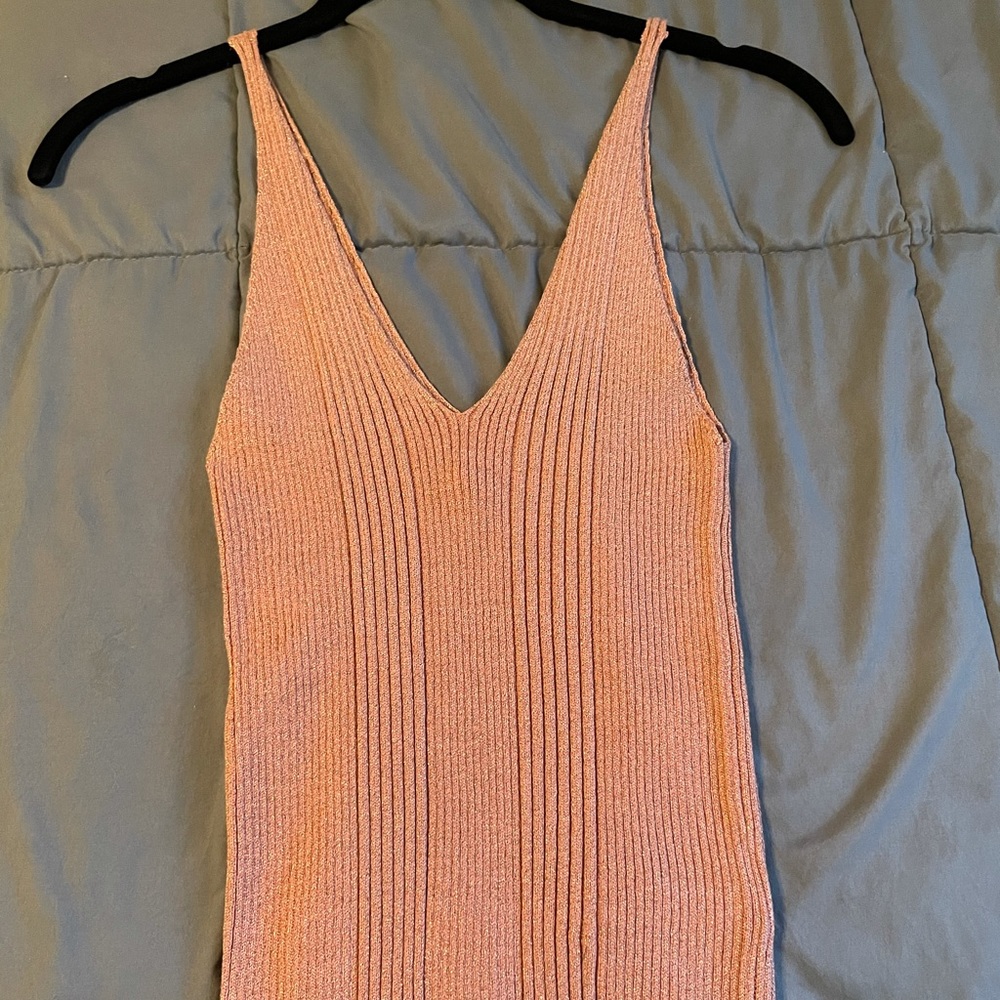 Sparkly Pink Ribbed Tank Top